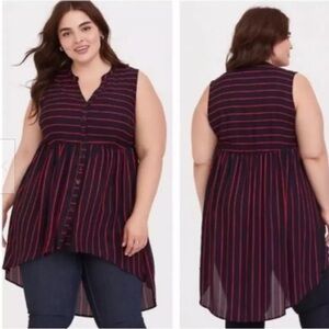 Torrid Tunic Lexie Tank Top Georgette Sleeveless Striped Blue Red Plus Size 2X